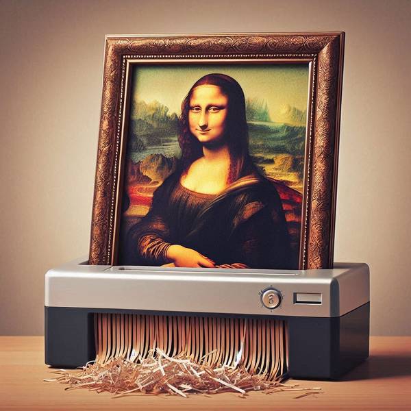 Quelle: EAF / KI generiert Ein KI generiertes Bild der Mona Lisa in einem Aktenvernichter.